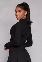 Womens Single Button Cropped Blazer, Black, Size M