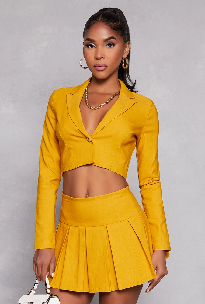 Womens Single Button Cropped Blazer, Yellow, Size S