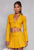 Womens Single Button Cropped Blazer, Yellow, Size S