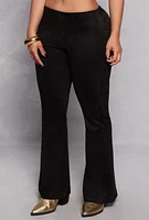 Womens Faux Suede Pull On Flared Pants, Black, Size S