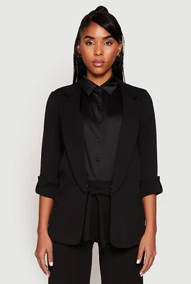 Womens Crepe Knit Open Front Blazer,