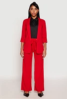 Womens Crepe Knit Open Front Blazer, Red,