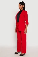 Womens Crepe Knit Open Front Blazer, Red,