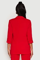 Womens Crepe Knit Open Front Blazer, Red,