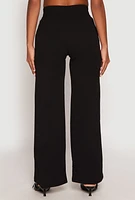 Womens Crepe Knit Belted Front Wide Leg Pants,