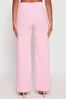 Womens Crepe Knit Belted Front Wide Leg Pants, Pink, Size M