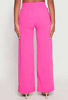 Womens Crepe Knit Belted Front Wide Leg Pants, Pink, Size L