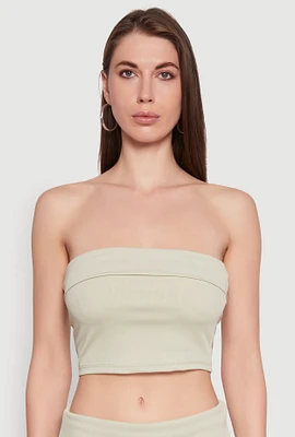 Womens Haute Monde Cropped Fold Over Tube Top, Green, Size S