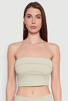Womens Haute Monde Cropped Fold Over Tube Top, Green, Size S