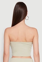 Womens Haute Monde Cropped Fold Over Tube Top, Green, Size S