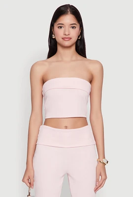 Womens Haute Monde Cropped Fold Over Tube Top, Pink,