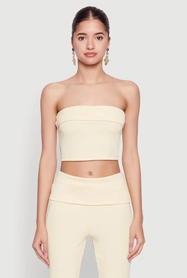 Womens Haute Monde Cropped Fold Over Tube Top, Yellow, Size S
