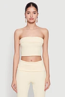 Womens Haute Monde Cropped Fold Over Tube Top, Yellow, Size S
