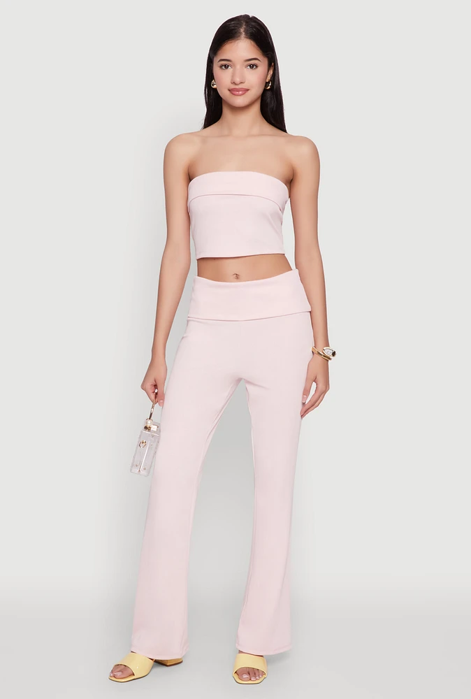 Womens Haute Monde Fold Over Waist Wide Leg Pants, Pink, Size M