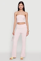 Womens Haute Monde Fold Over Waist Wide Leg Pants, Pink, Size M