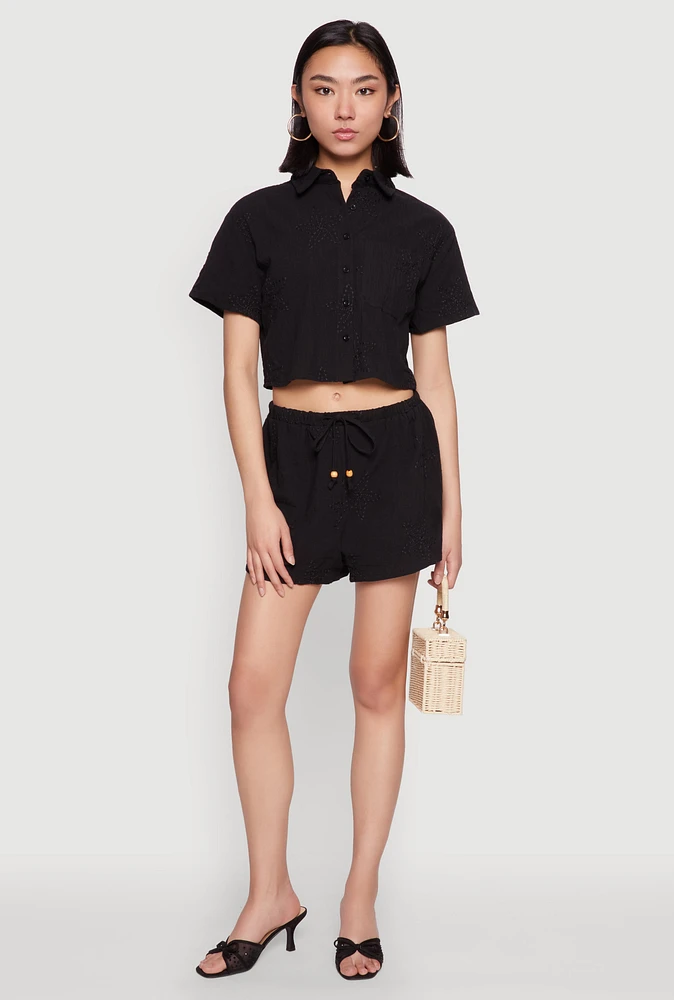 Womens Haute Monde Starfish Decorative Stitch Shorts, Black,