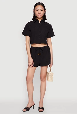 Womens Haute Monde Starfish Decorative Stitch Shorts, Black,