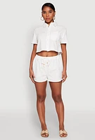 Womens Haute Monde Starfish Decorative Stitch Shorts, White,