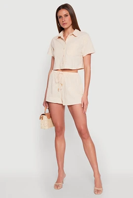 Womens Haute Monde Starfish Decorative Stitch Shorts, Khaki, Size L