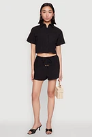 Womens Haute Monde Decorative Stitch Cropped Shirt, Black, Size M