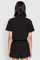 Womens Haute Monde Decorative Stitch Cropped Shirt, Black, Size M