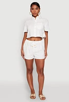 Womens Haute Monde Decorative Stitch Cropped Shirt, White, Size S