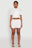 Womens Haute Monde Decorative Stitch Cropped Shirt, White, Size S