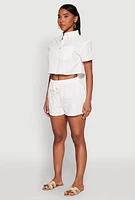 Womens Haute Monde Decorative Stitch Cropped Shirt, White, Size S
