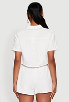 Womens Haute Monde Decorative Stitch Cropped Shirt, White, Size S