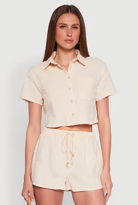 Womens Haute Monde Decorative Stitch Cropped Shirt,