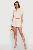 Womens Haute Monde Decorative Stitch Cropped Shirt,