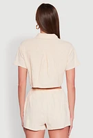 Womens Haute Monde Decorative Stitch Cropped Shirt,