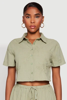 Womens Haute Monde Decorative Stitch Cropped Shirt,
