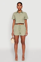 Womens Haute Monde Decorative Stitch Cropped Shirt, Green, Size M