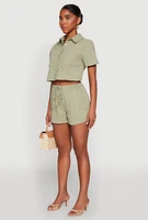 Womens Haute Monde Decorative Stitch Cropped Shirt, Green, Size M