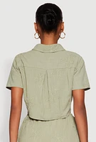 Womens Haute Monde Decorative Stitch Cropped Shirt, Green, Size M