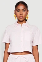 Womens Haute Monde Decorative Stitch Cropped Shirt, Pink, Size L