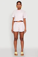 Womens Haute Monde Decorative Stitch Cropped Shirt, Pink, Size L