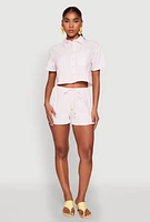 Womens Haute Monde Decorative Stitch Cropped Shirt, Pink, Size L