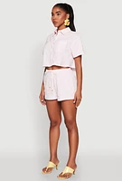 Womens Haute Monde Decorative Stitch Cropped Shirt, Pink, Size L