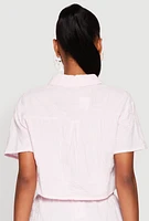 Womens Haute Monde Decorative Stitch Cropped Shirt, Pink, Size L