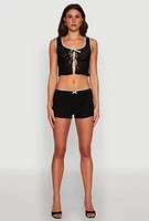 Womens Haute Monde Contrast Trim Tie Front Lace Crop Top, Black, Size M