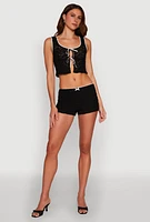 Womens Haute Monde Contrast Trim Tie Front Lace Crop Top, Black, Size M