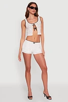 Womens Haute Monde Contrast Trim Tie Front Lace Crop Top, White, Size S