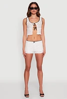 Womens Haute Monde Contrast Trim Tie Front Lace Crop Top, White, Size S