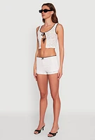 Womens Haute Monde Contrast Trim Tie Front Lace Crop Top, White, Size S