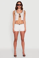 Womens Haute Monde Contrast Trim Lined Lace Shorts, White, Size M