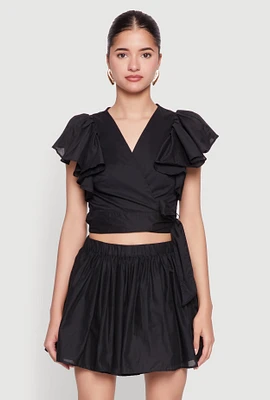 Womens Haute Monde Flutter Sleeve Side Tie Wrap Top, M