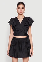 Womens Haute Monde Flutter Sleeve Side Tie Wrap Top, M