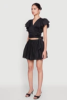 Womens Haute Monde Flutter Sleeve Side Tie Wrap Top, M